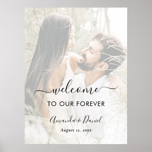 Elegant Script Photo Overlay Wedding Welcome Sign (Front)