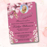 Elegant Script Photo Pink Graduation Party