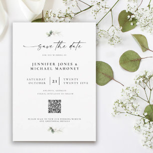 Elegant Script Photo QR Code Eucalyptus Wedding Save The Date