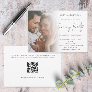 Elegant Script Photo QR Code Wedding Evening Invitation