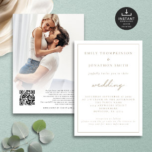 Elegant Script Photo QR Code Wedding Invitation