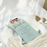 Elegant Script Photo Sage Green Wedding Menu Card<br><div class="desc">Printable Digital Download or Printed Elegant Script Photo Sage Green Wedding Menu. A modern design with your photo to the top edge behind a graduated tinted layer with the text partially overlaid on top of your image towards the bottom. The main header is in a stylish set script and the...</div>