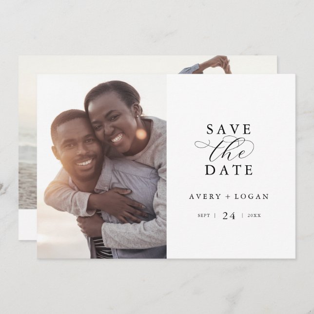 Elegant Script Photo Save The Date (Front/Back)