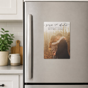 Elegant Script Photo Save the Date Magnetic Invitation