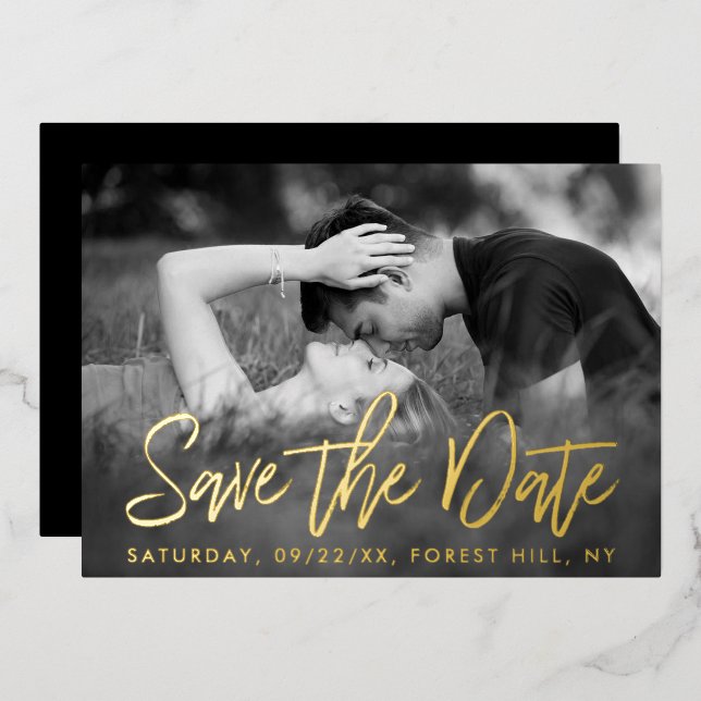 Elegant Script Photo Save The Date Real (Front/Back)