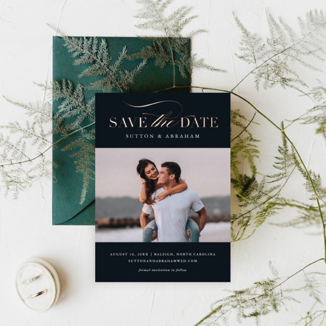 Elegant Script Photo Save the Date Rose Gold  (Creator Uploaded)