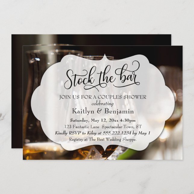 Elegant Script, Photo Stock the Bar Couples Shower Invitation (Front/Back)