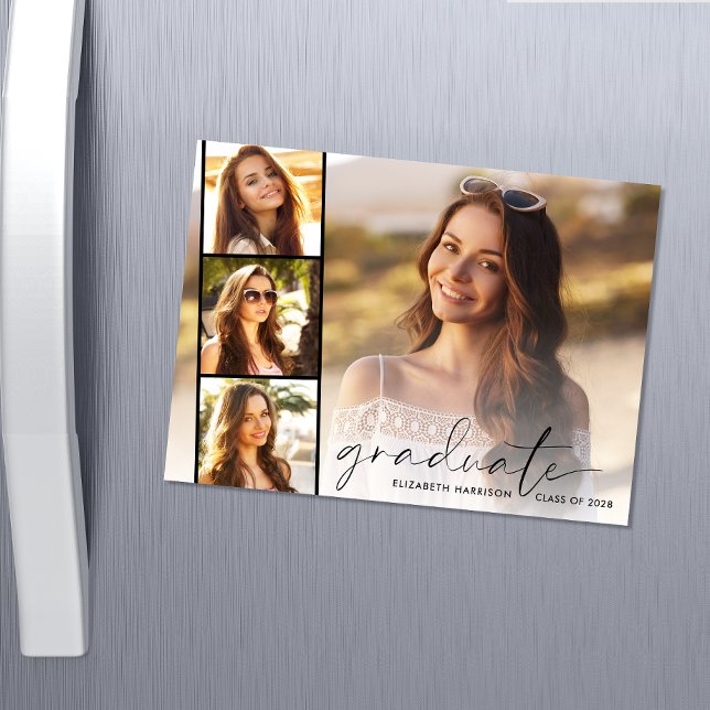Elegant Script Photo Strip Graduation Magnetic Invitation (Creator Uploaded)
