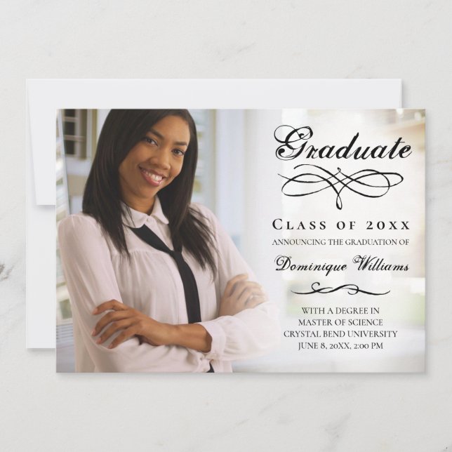 Elegant Script Photo Virtual Graduation Party Invitation (Front)