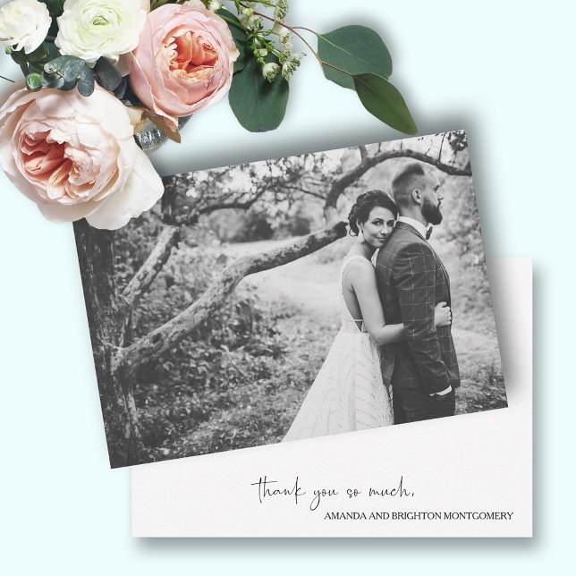 Elegant Script Photo Wedding Flat Card (Wedding flat thank you notes with your photo on front and your message and names on the back)