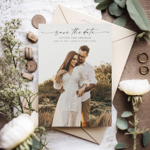 Elegant Script Photo Wedding Magnetic Card