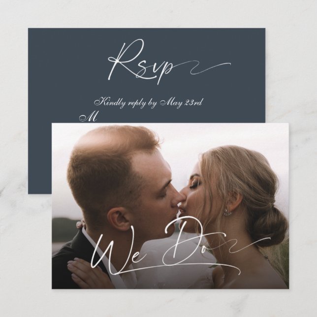 Elegant script photo wedding minimal modern RSVP c Card (Front/Back)