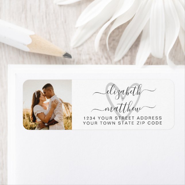 Elegant Script Photo Wedding Return Address Label (Insitu)
