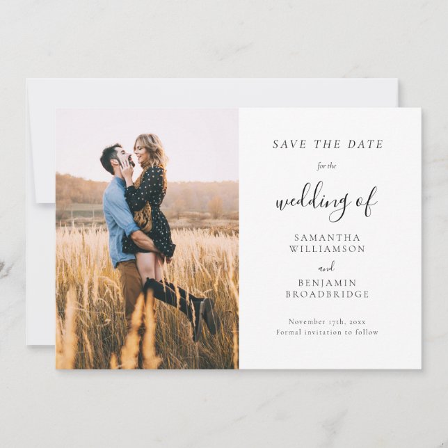 Elegant Script Photo Wedding Save the Date (Front)
