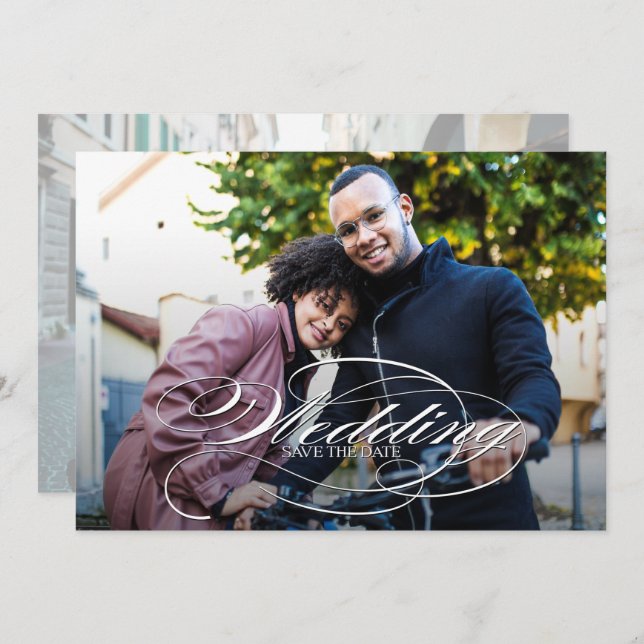 Elegant Script Photo Wedding Save The Date (Front/Back)