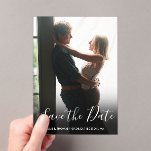 Elegant Script Photo Wedding Save The Date Acrylic Invitations