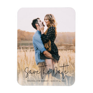 Elegant Script Photo Wedding Save the Date Magnet