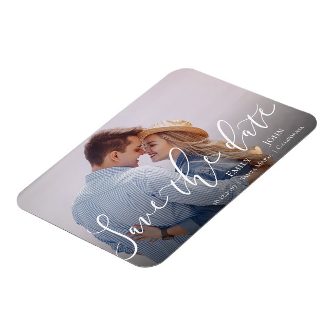 Elegant Script Photo Wedding Save The Date Magnet (Left Side)