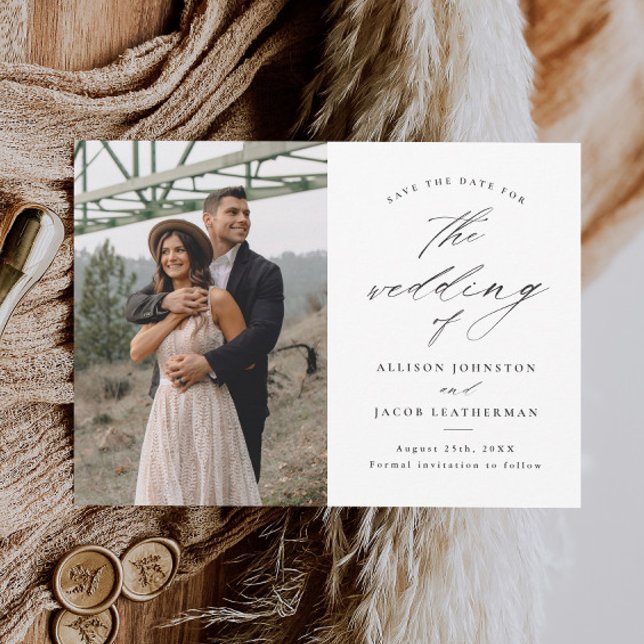 Elegant Script Photo Wedding Save The Date Magnetic Invitation (Creator Uploaded)