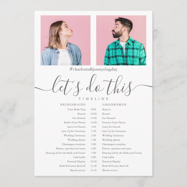 Elegant Script Photo Wedding Schedule Timeline Program (Front)