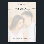 Elegant Script Photo Wedding Table Number One<br><div class="desc">This design features a lovely photo of your choice. Click the "Click to customise further" button to edit the script wording's colour. Move photo image above overlay layers to centre. See the entire collection for more matching items!</div>