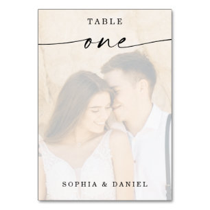 Elegant Script Photo Wedding Table Number One