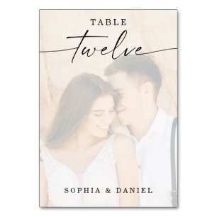Elegant Script Photo Wedding Table Number Twelve