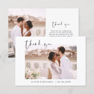 Elegant Script Photo Wedding Thank You Card