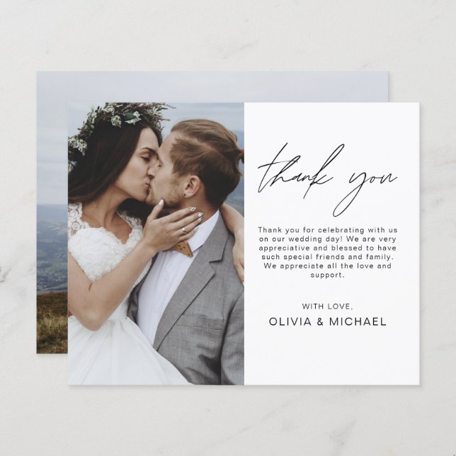 Elegant Script Photo Wedding Thank You Card (Front/Back)