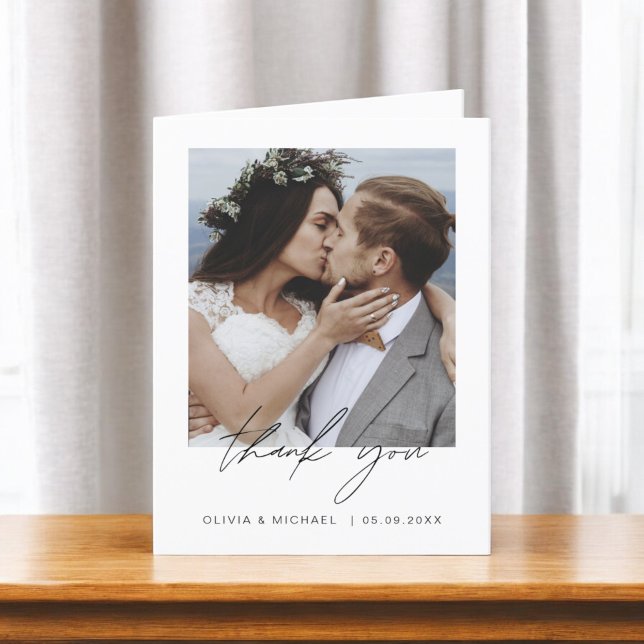 Elegant Script Photo Wedding Thank You Card (Creator Uploaded)