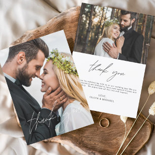 Elegant Script Photo Wedding Thank You Card