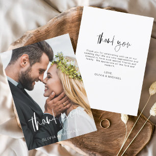 Elegant Script Photo Wedding Thank You Card