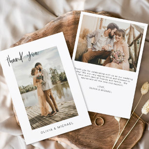 Elegant Script Photo Wedding Thank You Card