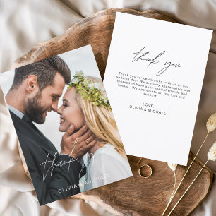 Elegant Script Photo Wedding Thank You Card