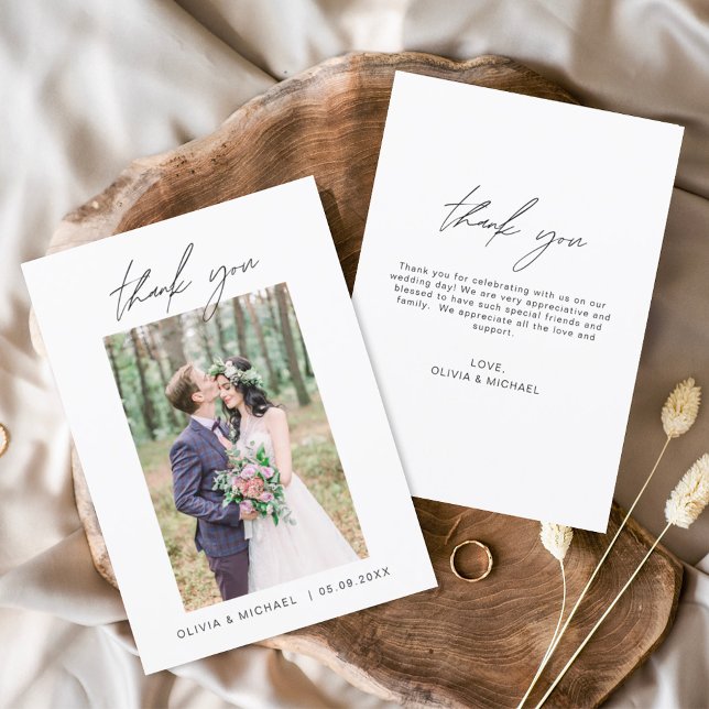 Elegant Script Photo Wedding Thank You Card (Creator Uploaded)