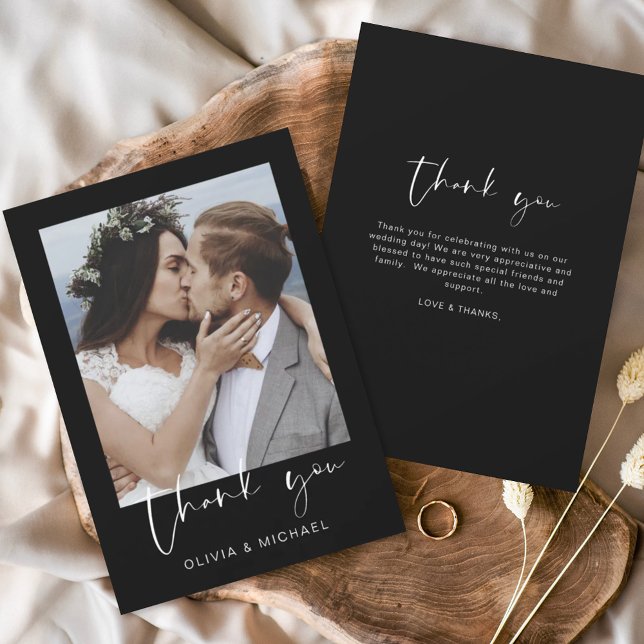 Elegant Script Photo Wedding Thank You Card (Creator Uploaded)