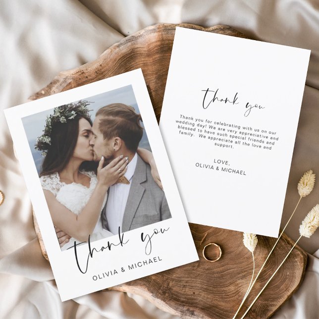 Elegant Script Photo Wedding Thank You Card (Creator Uploaded)