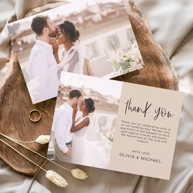 Elegant Script Photo Wedding Thank You Card (Creator Uploaded)