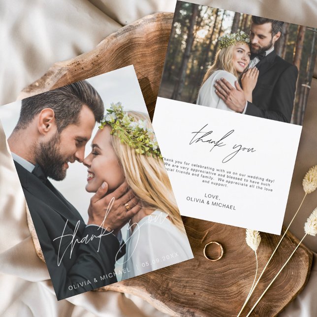 Elegant Script Photo Wedding Thank You Card (Creator Uploaded)