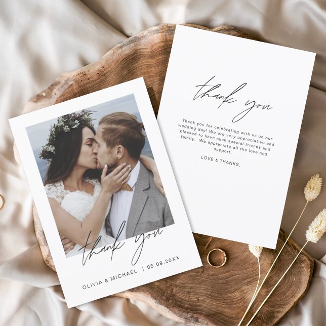 Elegant Script Photo Wedding Thank You Card (Creator Uploaded)