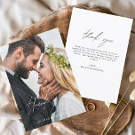 Elegant Script Photo Wedding Thank You Card<br><div class="desc">Express your heartfelt gratitude in timeless style with this Elegant Script Photo Wedding Thank You Card. Featuring refined calligraphy, a full photo layout, and minimalistic design elements, this card is the perfect way to thank your guests while showcasing a cherished moment from your big day. Ideal for modern, romantic, or...</div>