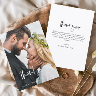 Elegant Script Photo Wedding Thank You Card