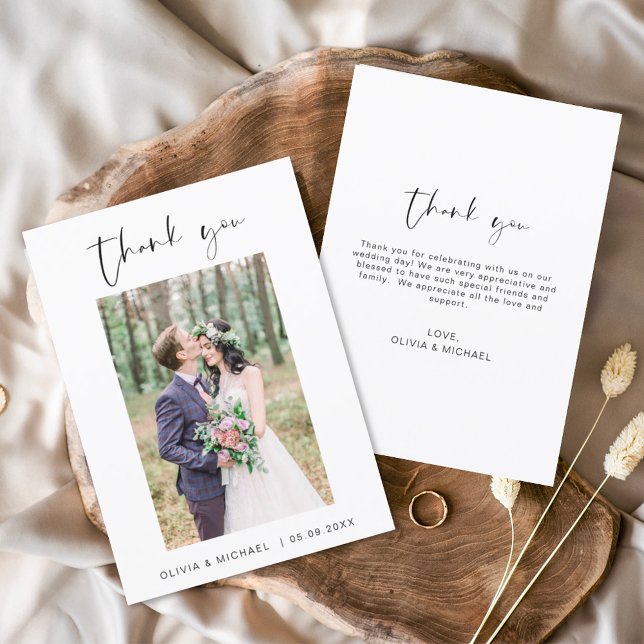 Elegant Script Photo Wedding Thank You Card (Creator Uploaded)