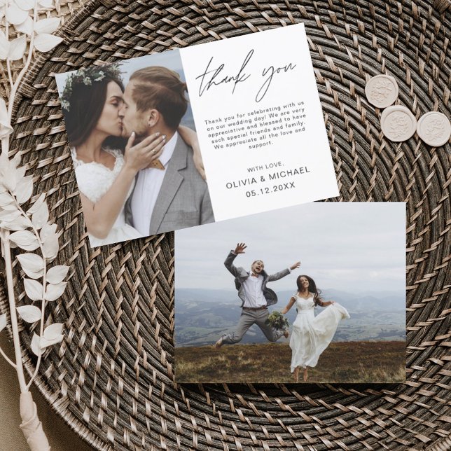 Elegant Script Photo Wedding Thank You Card (Creator Uploaded)