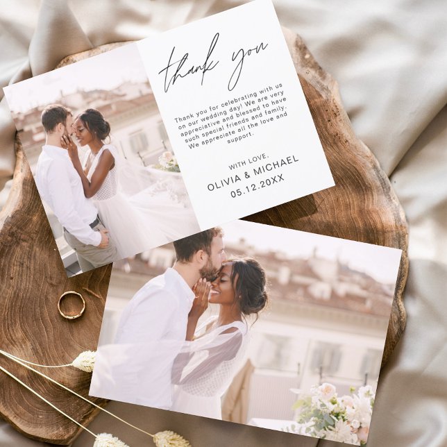 Elegant Script Photo Wedding Thank You Card (Creator Uploaded)