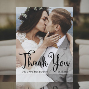 Elegant Script Photo Wedding Thank You Card