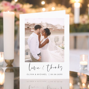 Elegant Script Photo Wedding Thank You Card