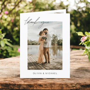 Elegant Script Photo Wedding Thank You Card