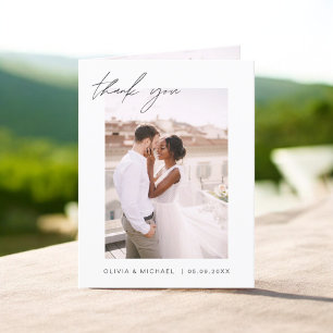 Elegant Script Photo Wedding Thank You Card