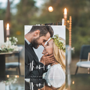 Elegant Script Photo Wedding Thank You Card